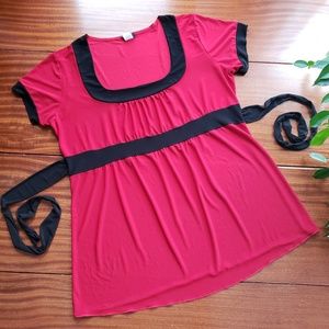 Babydoll Blouse Short-sleeved Women's 3X Red Black